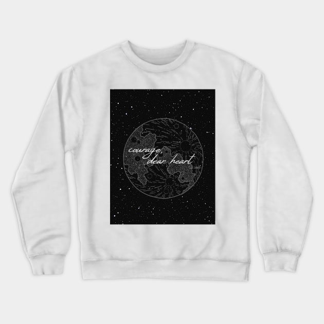 courage, dear heart- C.S. Lewis quote in starry night with moon illustration Crewneck Sweatshirt by Faeblehoarder